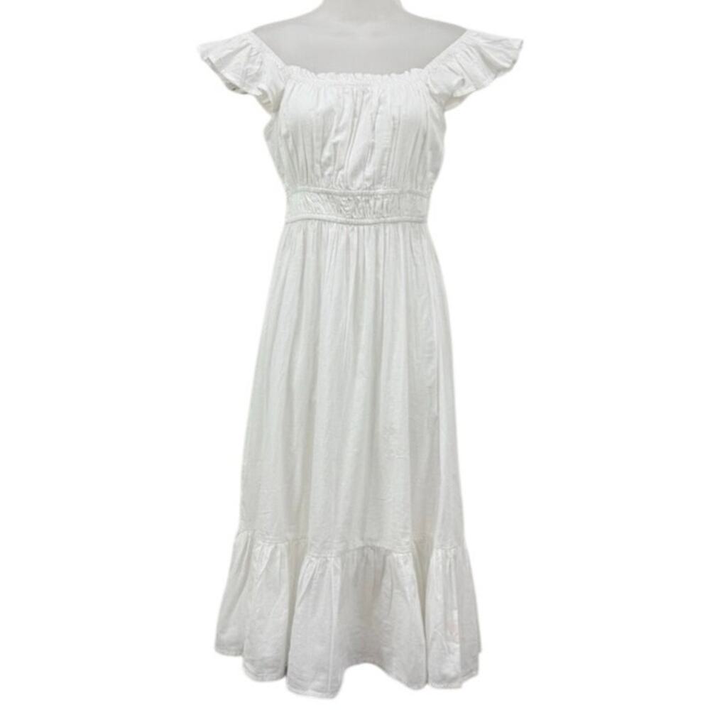 Dizzy Lizzy White Ruffle Dress 100% Cotton, smocked bodice, fluttery straps XL